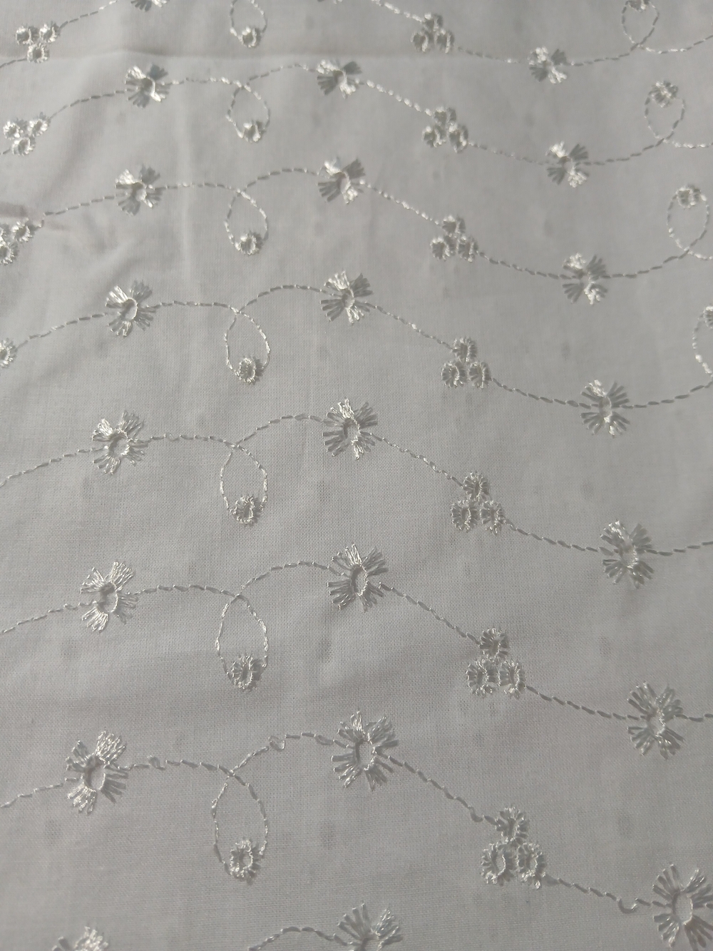 White Floral Embroidered Cotton Eyelet Fabric - 4 yards